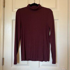 Aerie Shirt Womens Large Real Soft Maroon Ribbed Turtleneck Top Comfort Stretch